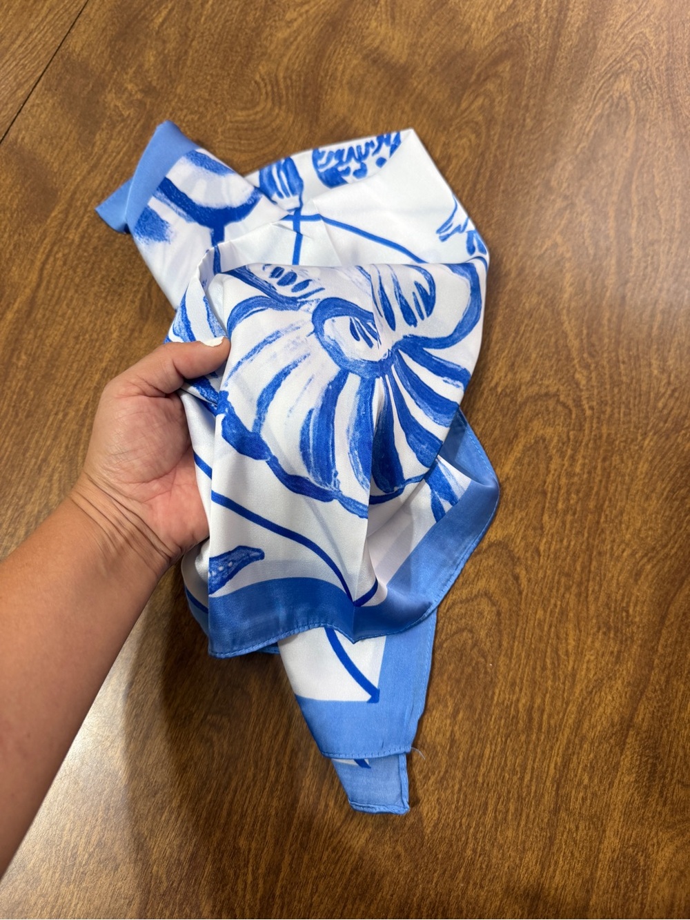 Blue and White Floral Silky feel Scarf